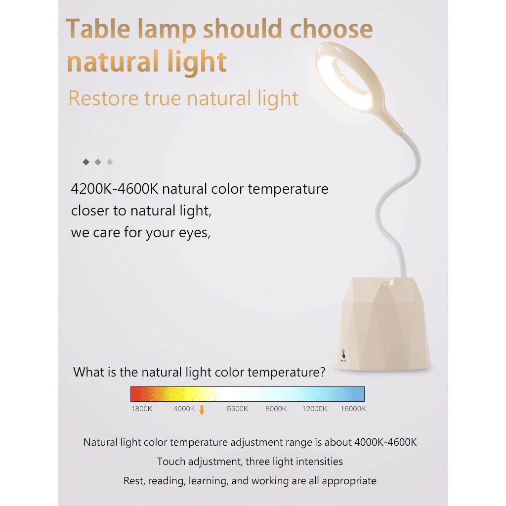 Đèn Led Để Bàn 3 Bóng Bảo Vệ Mắt Đa Năng Có Thể Sạc Lại Kèm Giá Đỡ