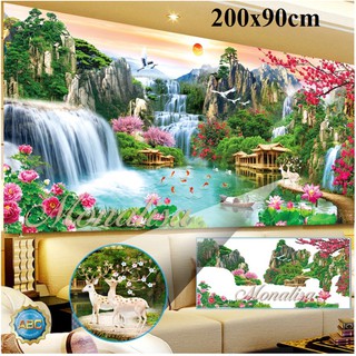 tranh đính đá phong cảnh thiên nhiên tuyệt đẹp 200x90cm