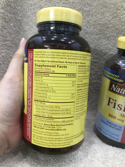 [Hàng Mỹ-Mẫu mới] Viên Dầu cá Fish Oil Nature Made 200 viên.