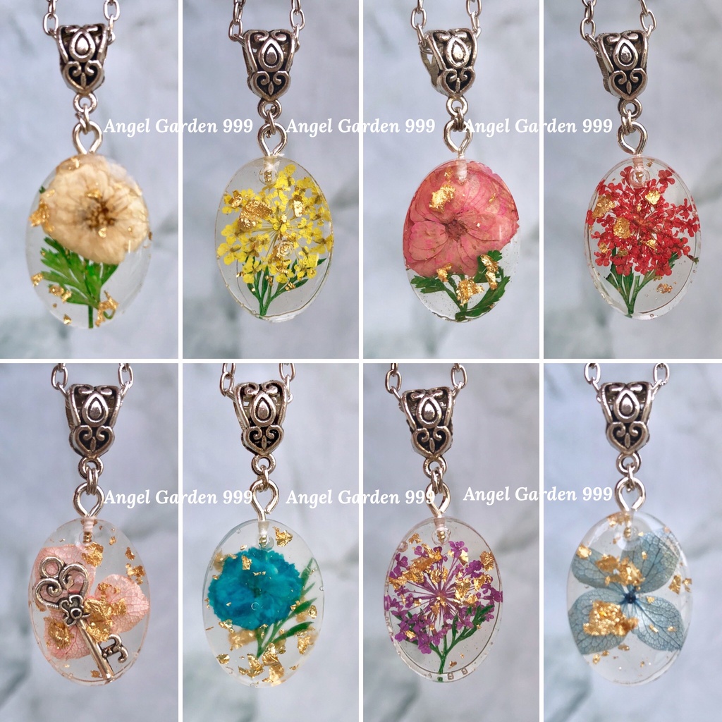 Dây Chuyền Hoa Thật Oval Nhiều Màu Thiết Kế Handmade Vòng Cổ Trang Bánh Bèo Tiểu Thư ANGEL GARDEN 999