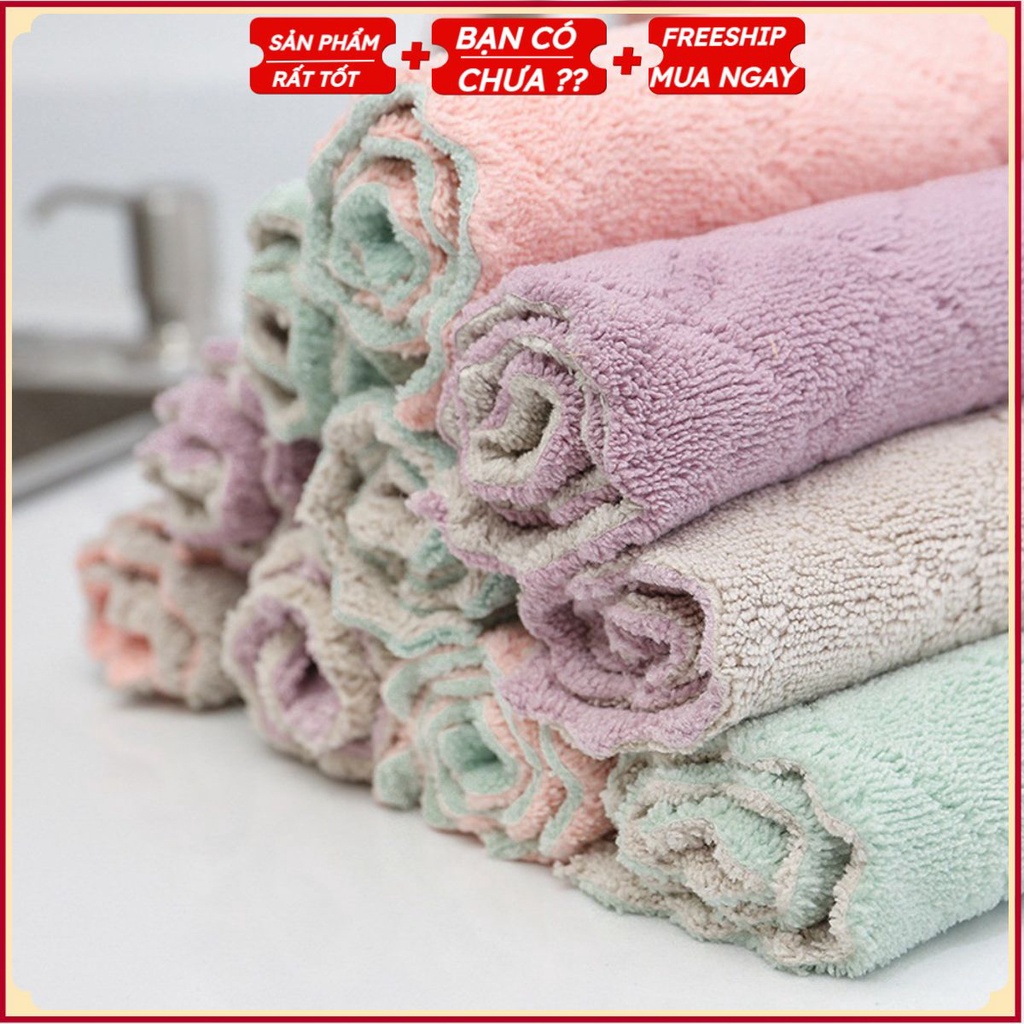 Combo 10 Khăn Lau Bát Đĩa T2 SIZE 25X15Cm Sợi Cotton Thấm Hút Nước - Khăn Lau Bếp Lau Tay Đa Năng 2 Mặt Dày Dặn