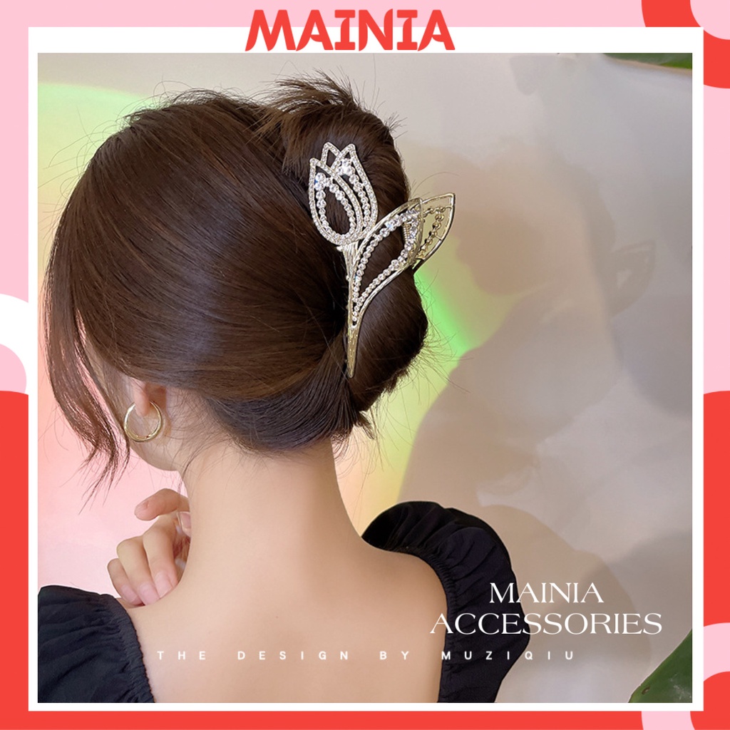 Kẹp Tóc Càng Cua Kim Loại Hàn Quốc Hình Hoa Tulip Đính Đá Siêu Sang Chảnh Kẹp Tóc Đi Chơi Đi Tiệc Mainia Shop