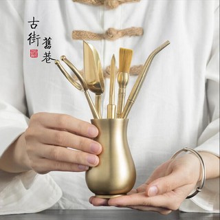 Bộ dụng cụ pha trà đạo chất liệu đồng cao cấp