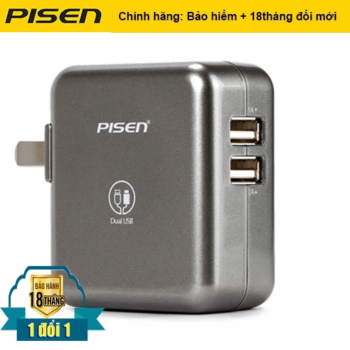 (Chính hãng) - Củ Sạc PISEN Dual USB Charger 2A 15W-TS-FC026 - Bảo hành 18 tháng