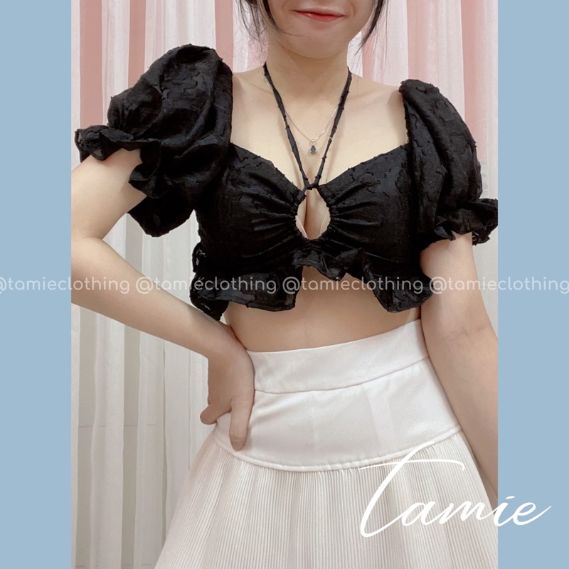 Croptop Trắng Bèo Khoét Ngực Vải Xô Hoa TAMIEclothing