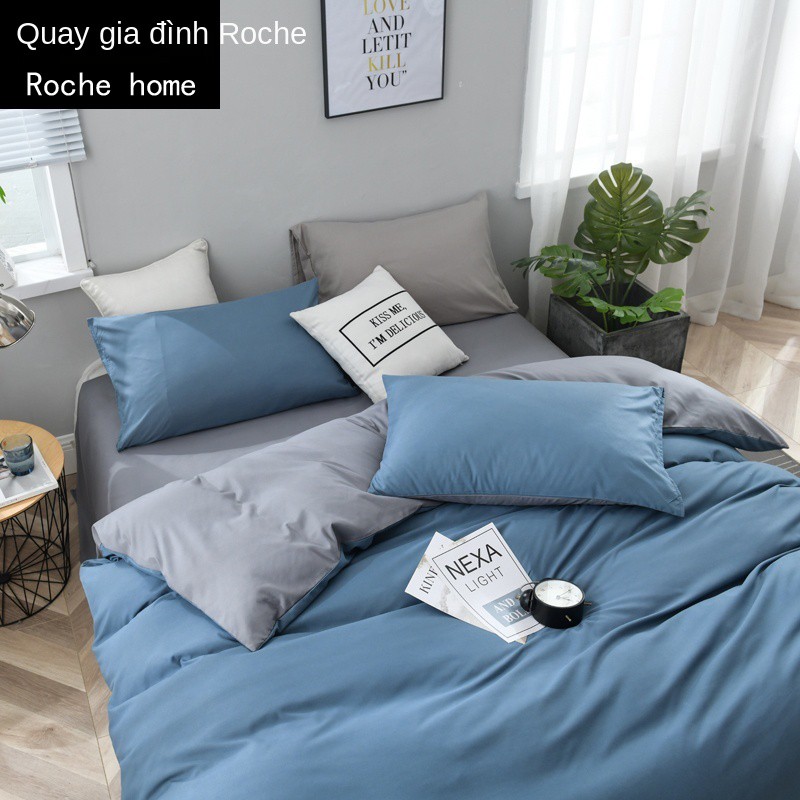 Bộ chăn ga gối đệm màu thuần 1.5 cotton nguyên chất chải lông drap trải giường 3 mảnh tấm khăn full lưới đỏ 4