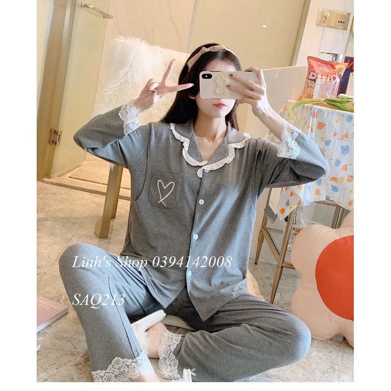 Bộ Bầu Dài Tay Sau Sinh Ở Cữ Vạch Cho Bé Bú Ti Chất COTTON LẠNH Cực Mịn Mềm Mát-SAQ213