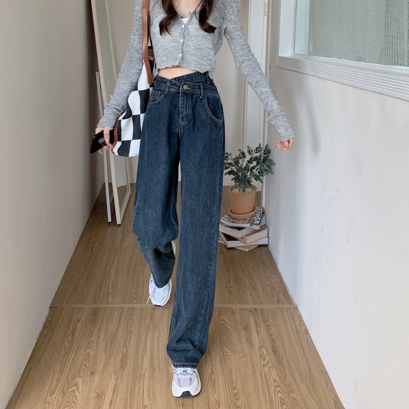Quần Jean Nữ Lưng Cao Ống Rộng Phong Cách retro Mỹ