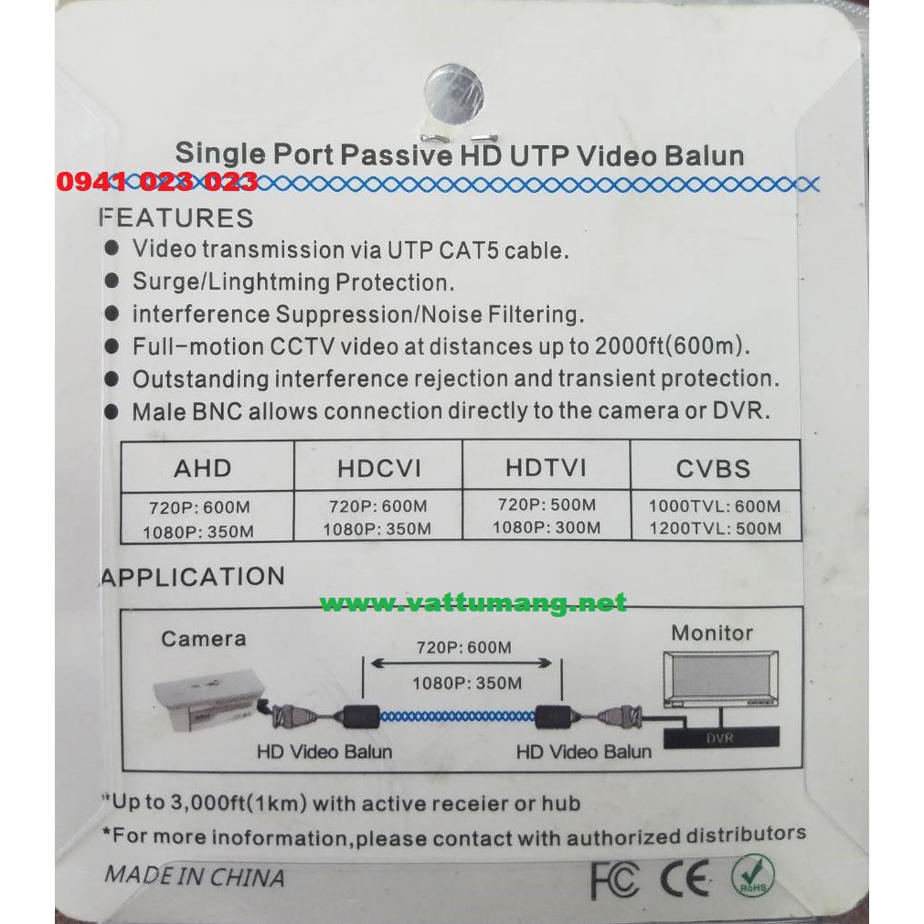 Video Balun camera loại vặn vít 1080P full HD 2.0MP chất lượng cao TL-202L