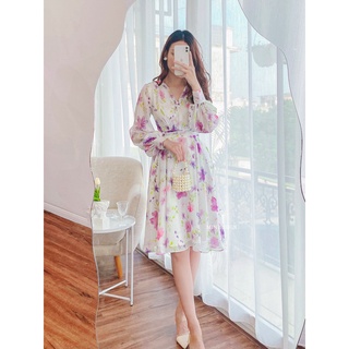 Váy cổ tim hoa tím xòe Min Design