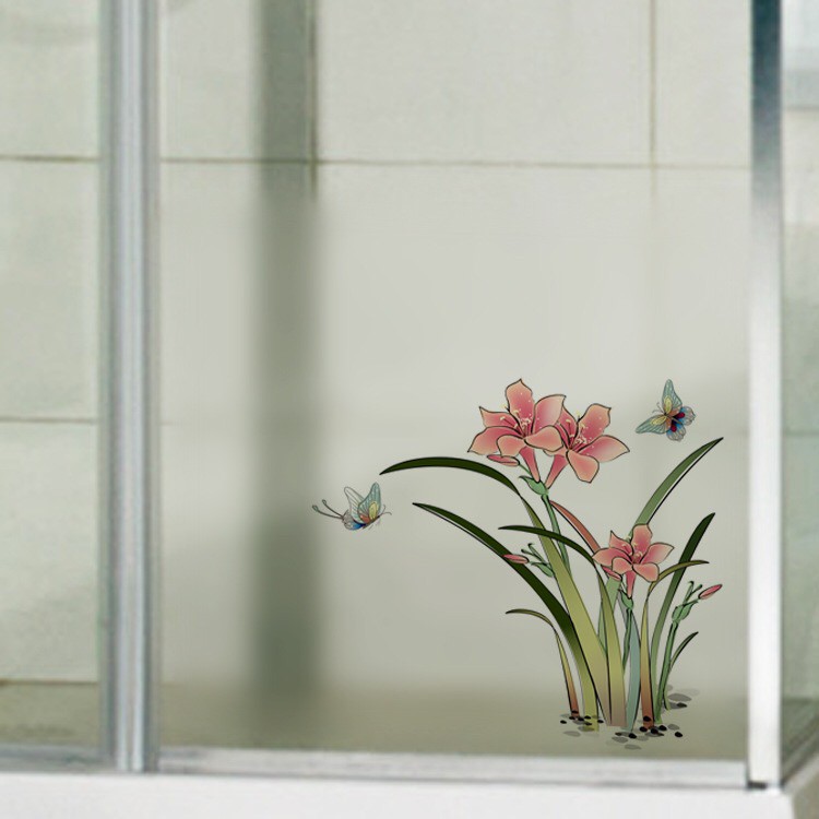 Decal trang trí Kính Cao Cấp - Hoa Ly Đỏ ( 60x58 )