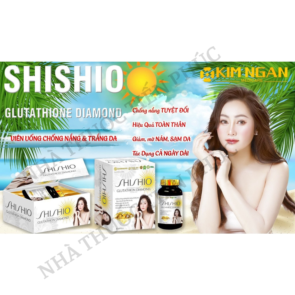 Viên uống Chống Nắng trắng da SHISHIO Glutathione diamond - Giúp da sáng mịn, làm đẹp da Hộp 30 viên