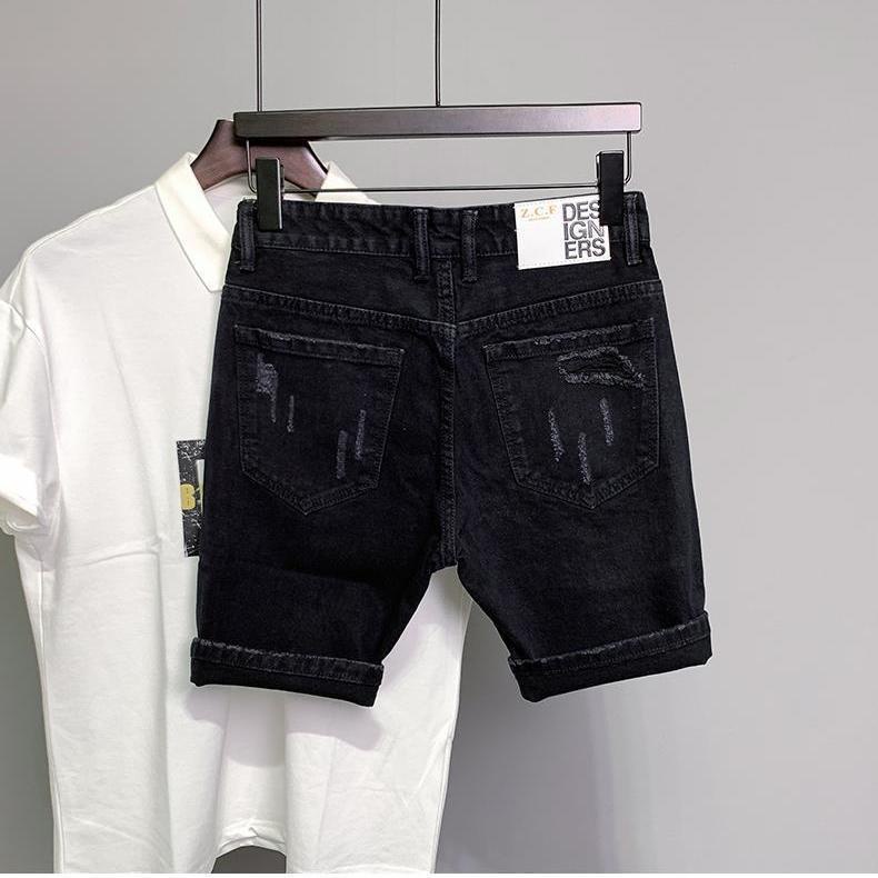 Quần Short Jeans Rách Màu Đen Phong Cách Hàn Quốc Cho Nam