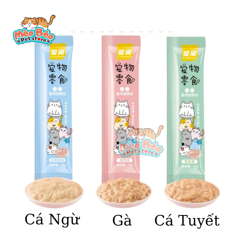 Súp thưởng cho mèo SHIZUKA , CATFOOD thanh 15g - vị cá ngừ, gà, cá tuyết