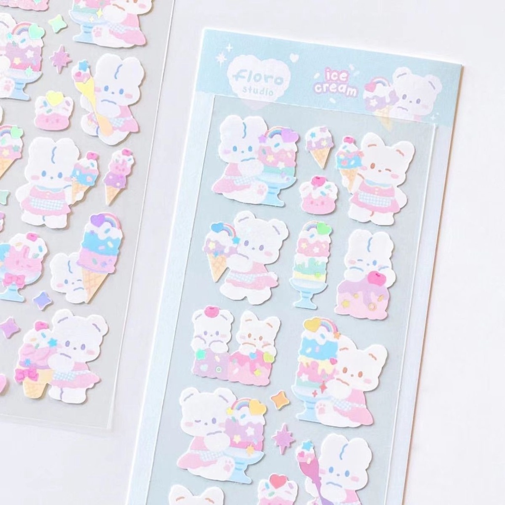 Galici INS Nhãn Dán Màu Bạc Hình Thỏ Trắng Nhỏ Hoạt Hình Nhiều Màu Sắc Nóng Bỏng DIY Trang Trí Vật Liệu