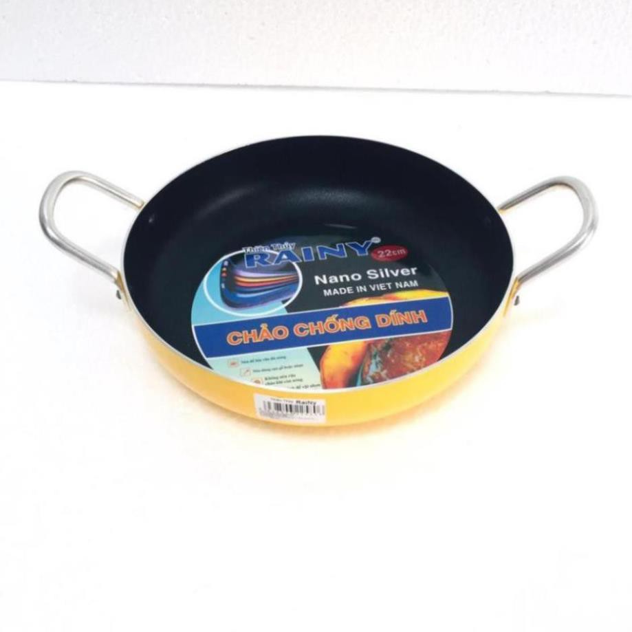 Chảo Xào 2 Quai Chống Dính 22cm Sơn Vàng Rainy – Đồ Dùng Nhà Bếp Nấu Thực Phẩm Đa Năng FUJIKA