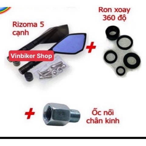 Gương Xe Máy Gập Xoay 360 và ốc nối / Gương Rizoma Gập Mặt Đồng Hồ