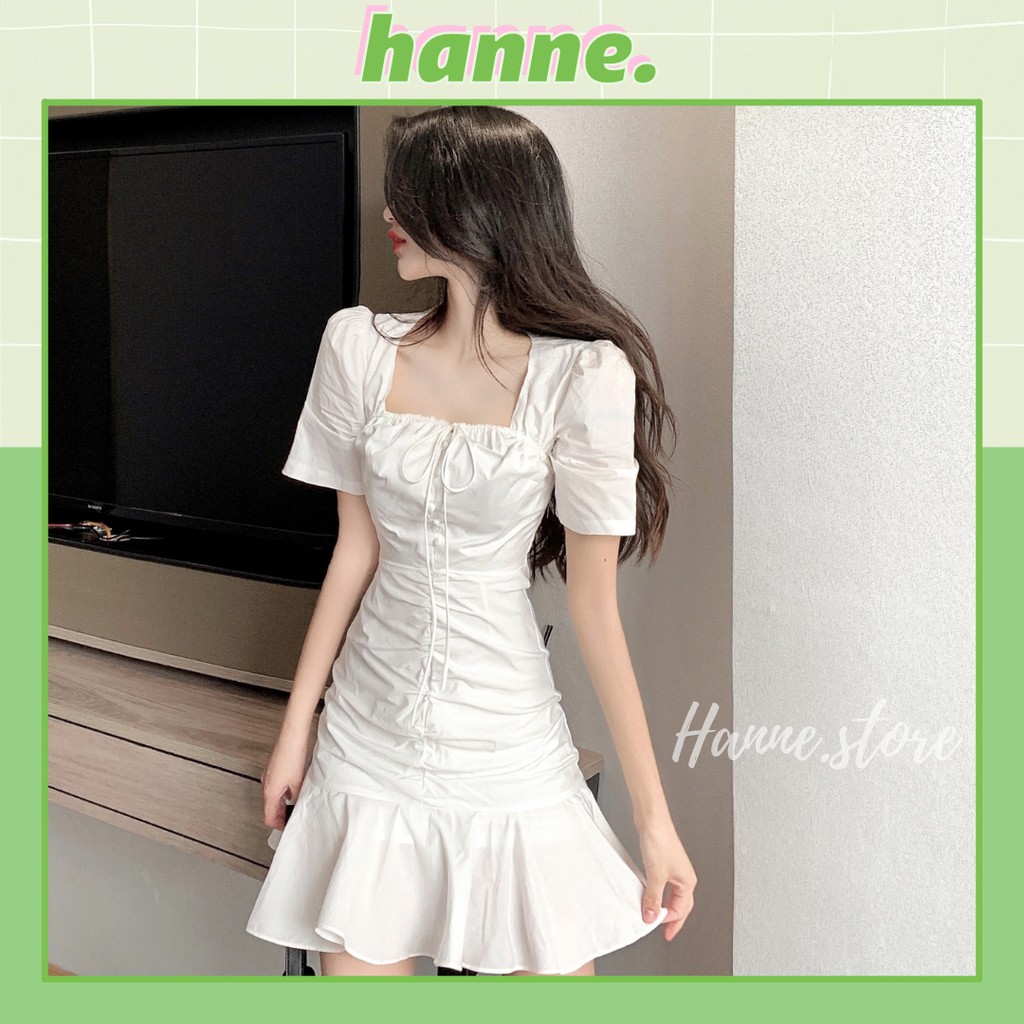 Váy nữ trắng ôm đuôi cá Đầm cổ vuông sexy kiểu pháp Đầm nữ tính thích hợp đi chơi chụp kỷ yếu và đi biển