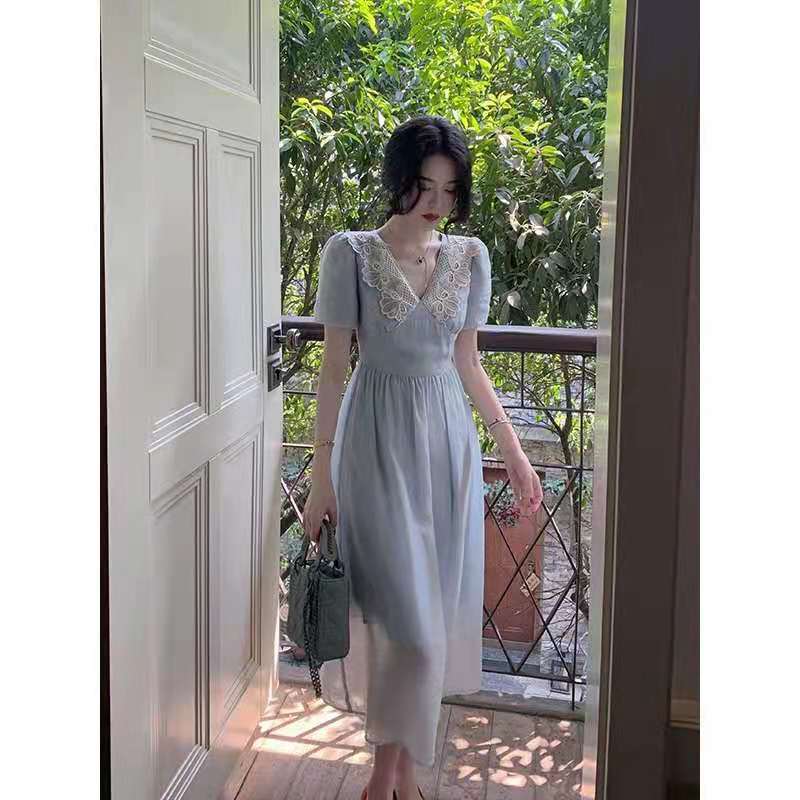 Đầm Nữ Tay Ngắn Cổ Chữ V Thời Trang Thanh Lịch