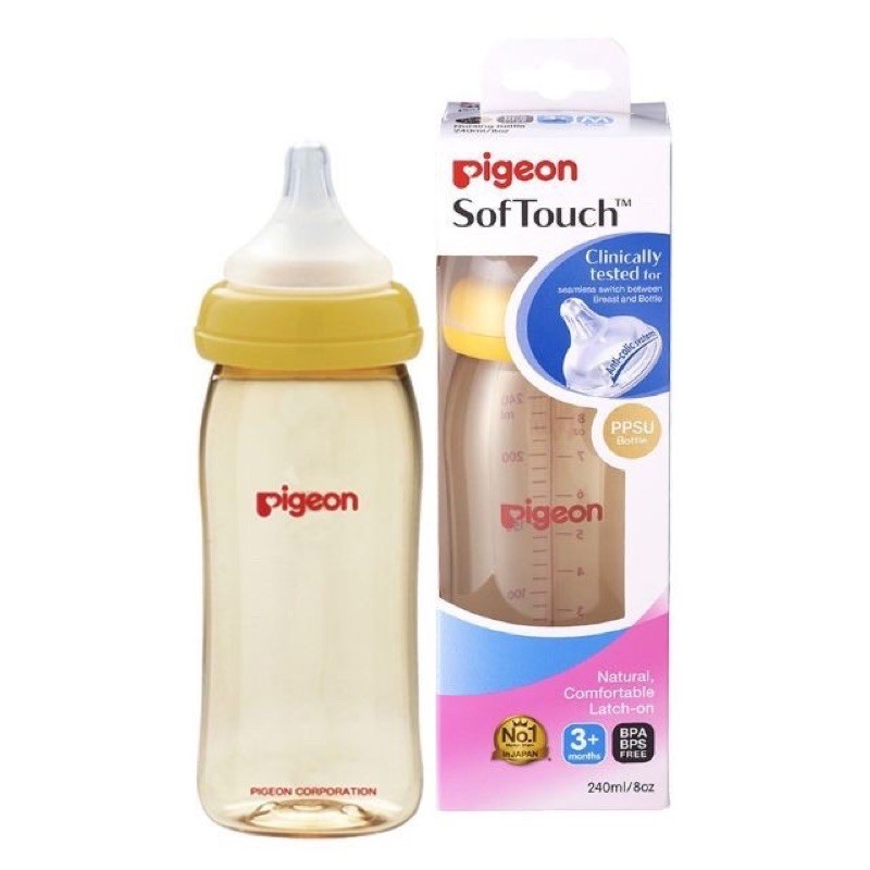 Bình sữa Pigeon Softouch cổ rộng dung tích 160ml và 240ml