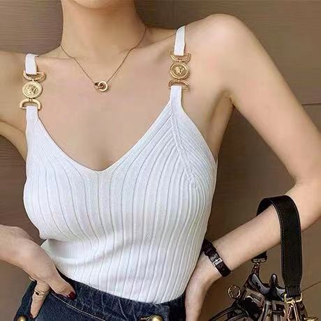 QKOOLE  Áo Croptop Sát Nách Cổ Chữ V Phong Cách Hàn Quốc Cho Nữ