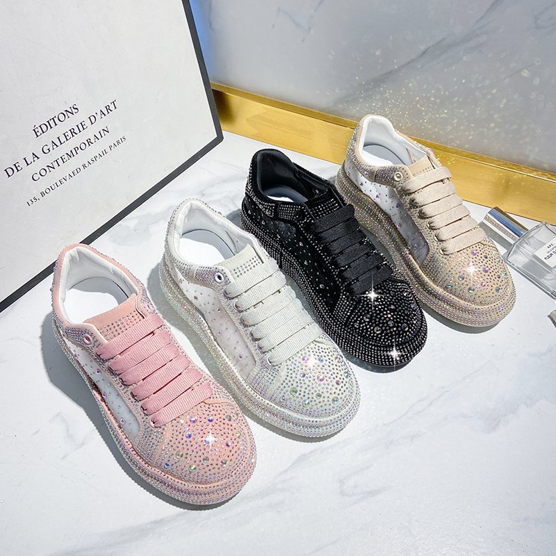 Giày thể thao IELGY đế dày phối ren thoáng khí đính đá lấp lánh thời trang cho nữ
