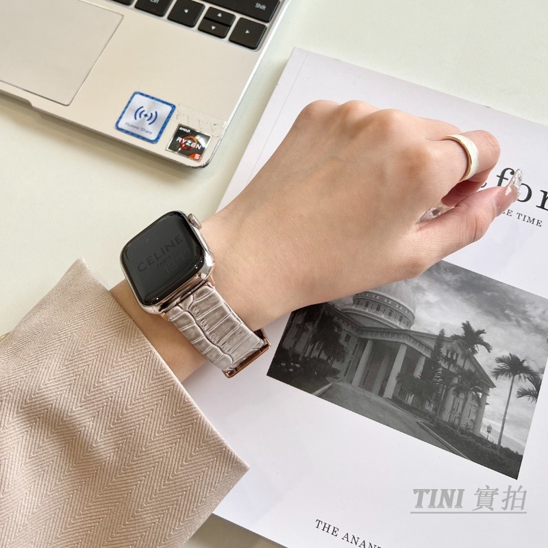 Dây Đeo Đồng Hồ Bằng Da Thật In Họa Tiết Cá Sấu 38mm 40mm 41mm 42mm 44mm 45mm Cho Apple Watch Series 7 6 5 4 3 2 1 SE