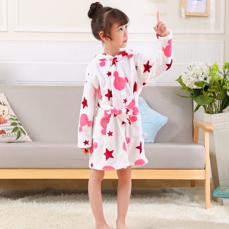 Áo choàng tắm bằng vải nhung san hô dày dặn thời trang mùa đông cho bé