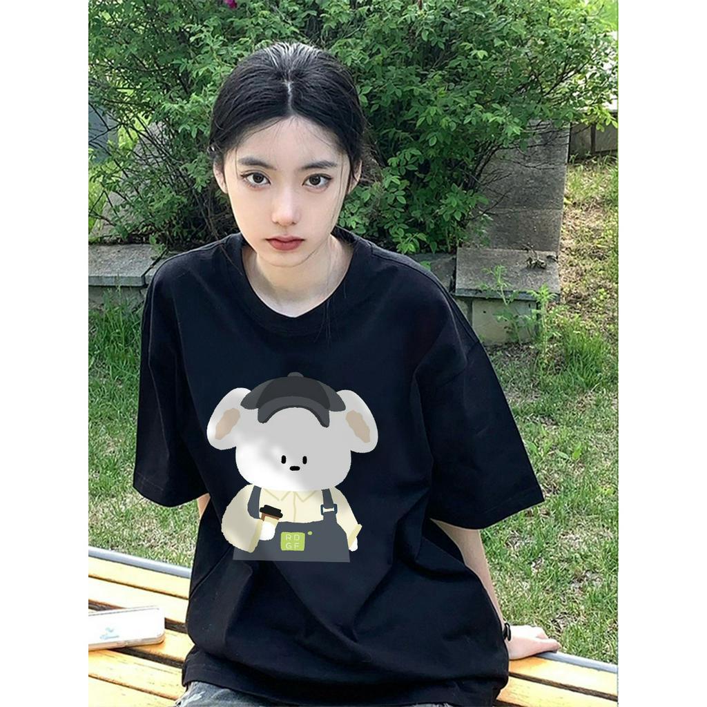 SELVZE Áo Thun Cotton Tay Ngắn Dáng Rộng Thoáng Khí In Họa Tiết Dễ Thương Thời Trang Mùa Hè
