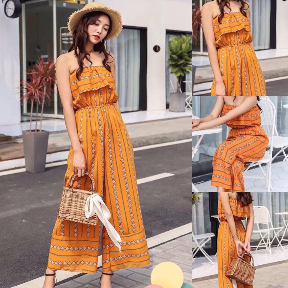 Đồ bay Jum ống thổ cẩm cúp ngực - jumpsuit ống rộng dài