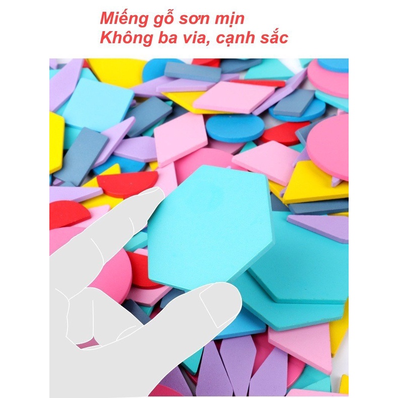 Ghép Hình Tangram Gỗ Sáng Tạo Phát Triển Trí Thông Minh, bộ ghép hình 200 chi tiết