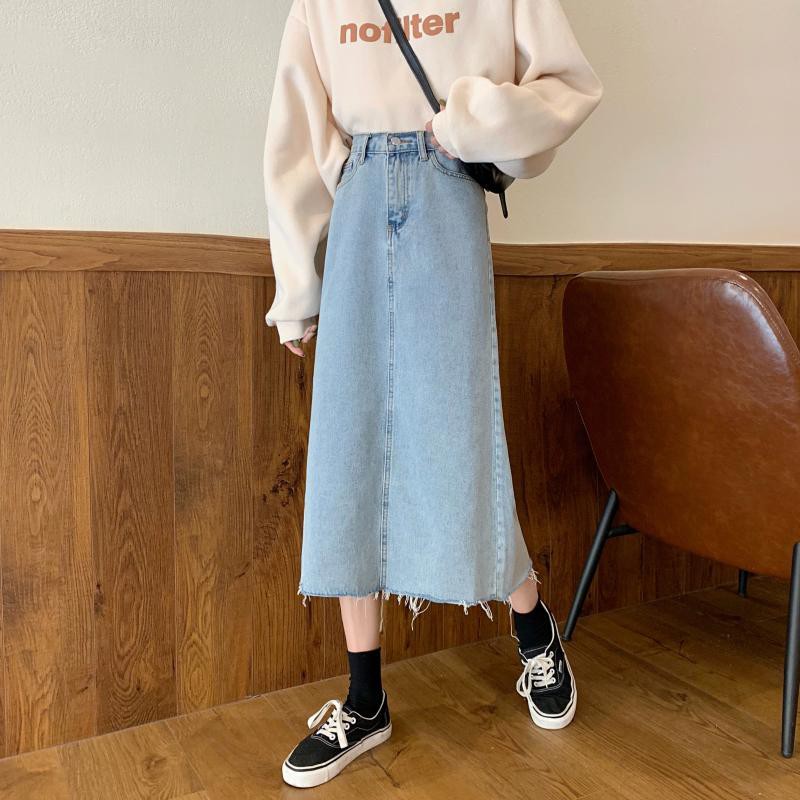 Xiaozhainv Chân Váy Denim Lưng Cao Phong Cách Hàn Quốc Đơn Giản Cho Nữ | BigBuy360 - bigbuy360.vn