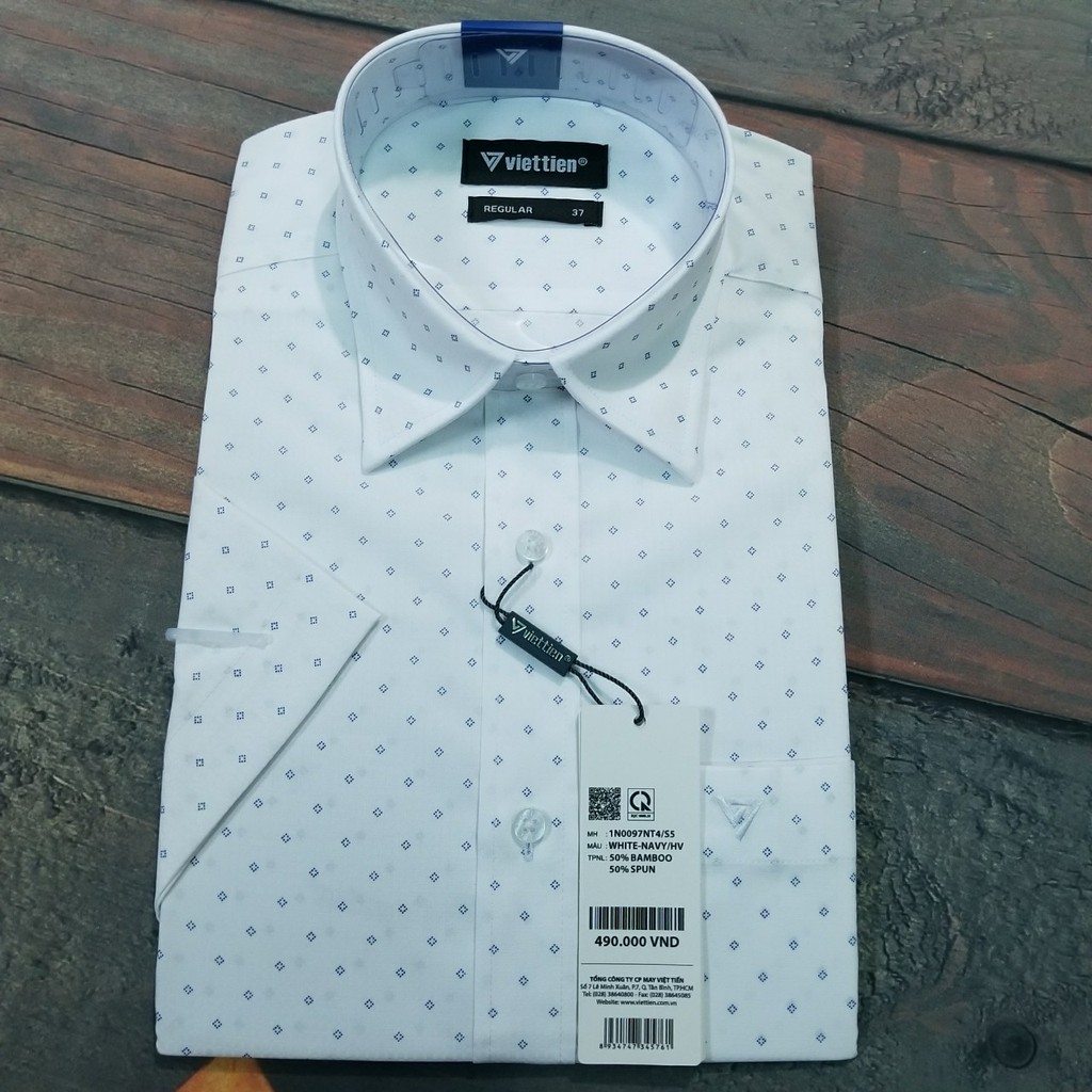 Aó sơ mi nam Việt Tiến ngắn tay mã 1N0097NT4 chính hãng , cao cấp - form suông REGULAR - tà bầu , họa tiết .SHOP HỨA