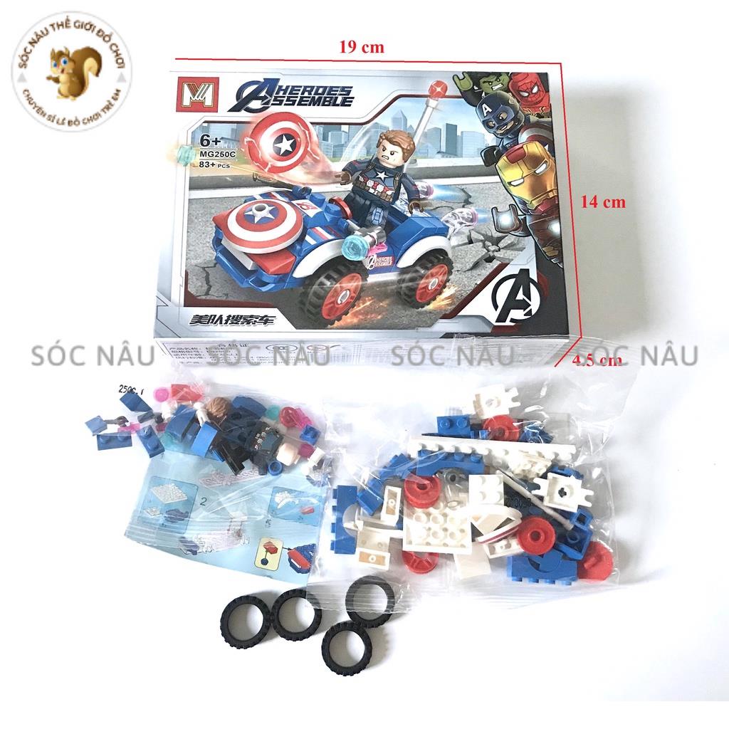 Bộ đồ chơi lắp ráp xếp hình lego siêu anh hùng MG250 người sắt ironman/ người nhện spiderman/ captain america/ Green man