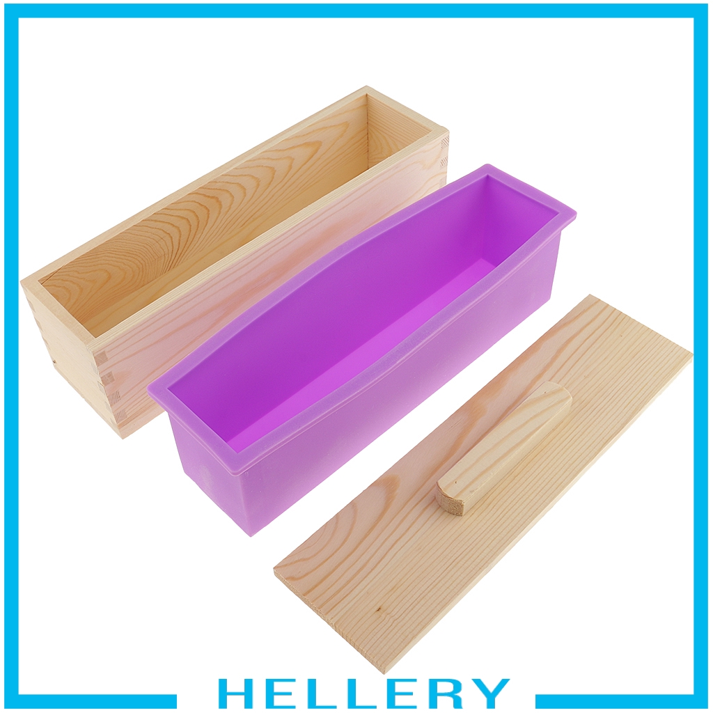 Khuôn Silicon Hình Chữ Nhật Làm Xà Phòng / Bánh Mì Kèm Hộp Gỗ DIY Mới