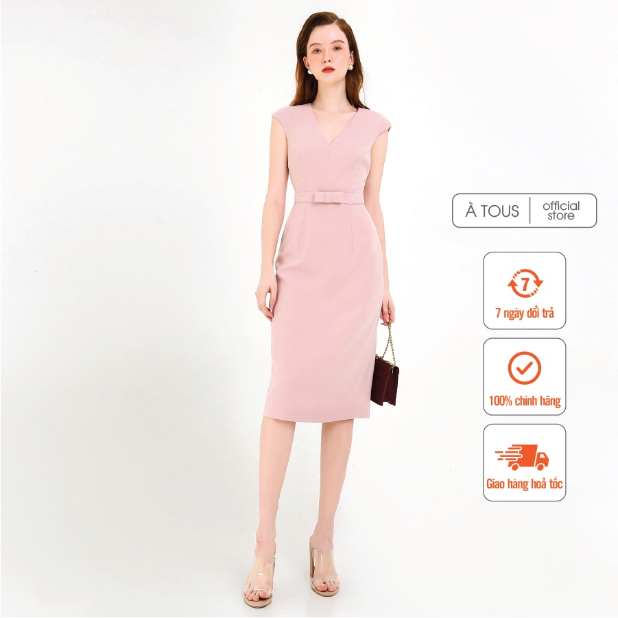 Đầm công sở cổ tim kèm đai lưng ÀTOUS CARRIE dáng ôm thiết kế thanh lịch,trẻ trung