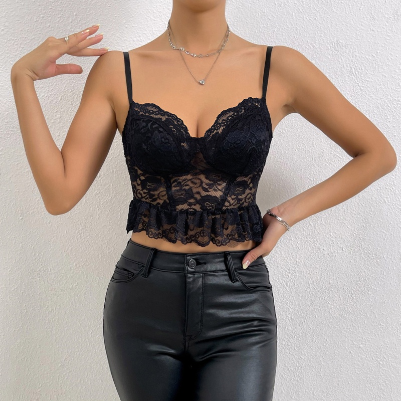 Áo Croptop Hai Dây Phối Ren Gợi Cảm Cho Nữ