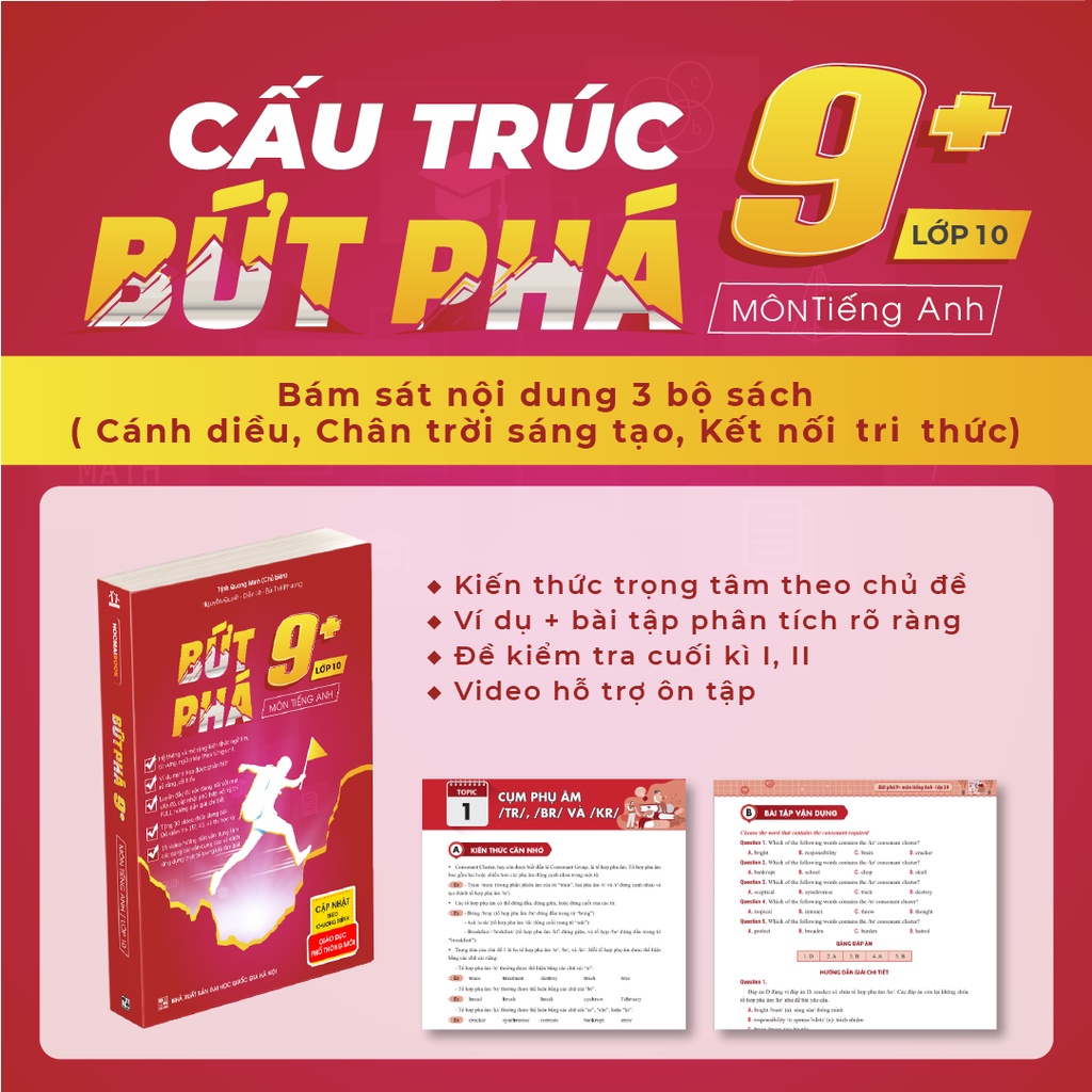 Combo 4 sách Bứt phá 9+ lớp 10 môn Toán, Hóa học, Vật lí, Tiếng Anh chương trình GDPT MỚI dành cho 2K8