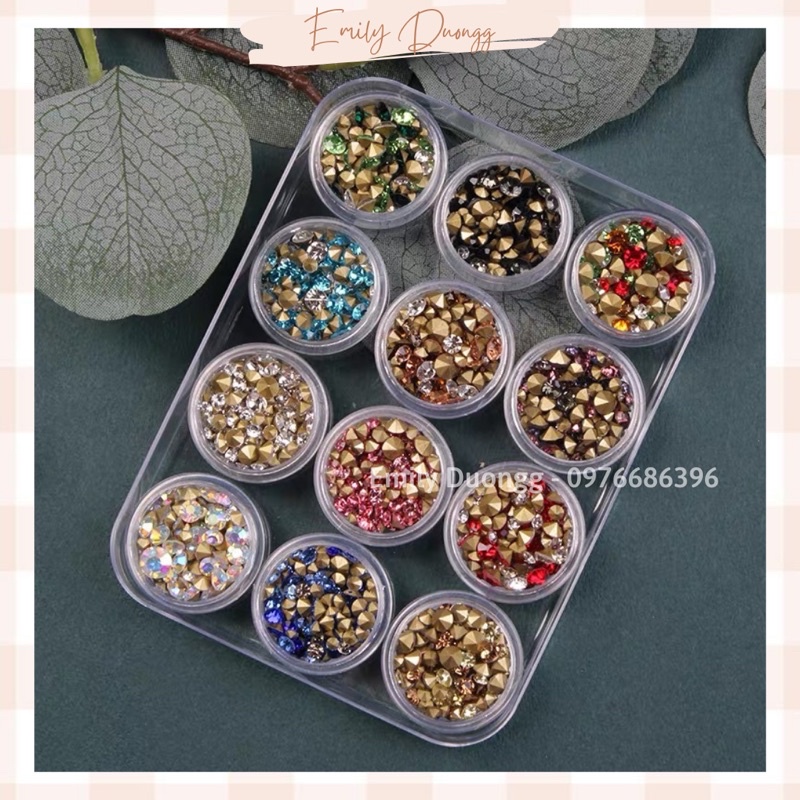 Set đá chân nhọn 12 màu mix size trang trí móng
