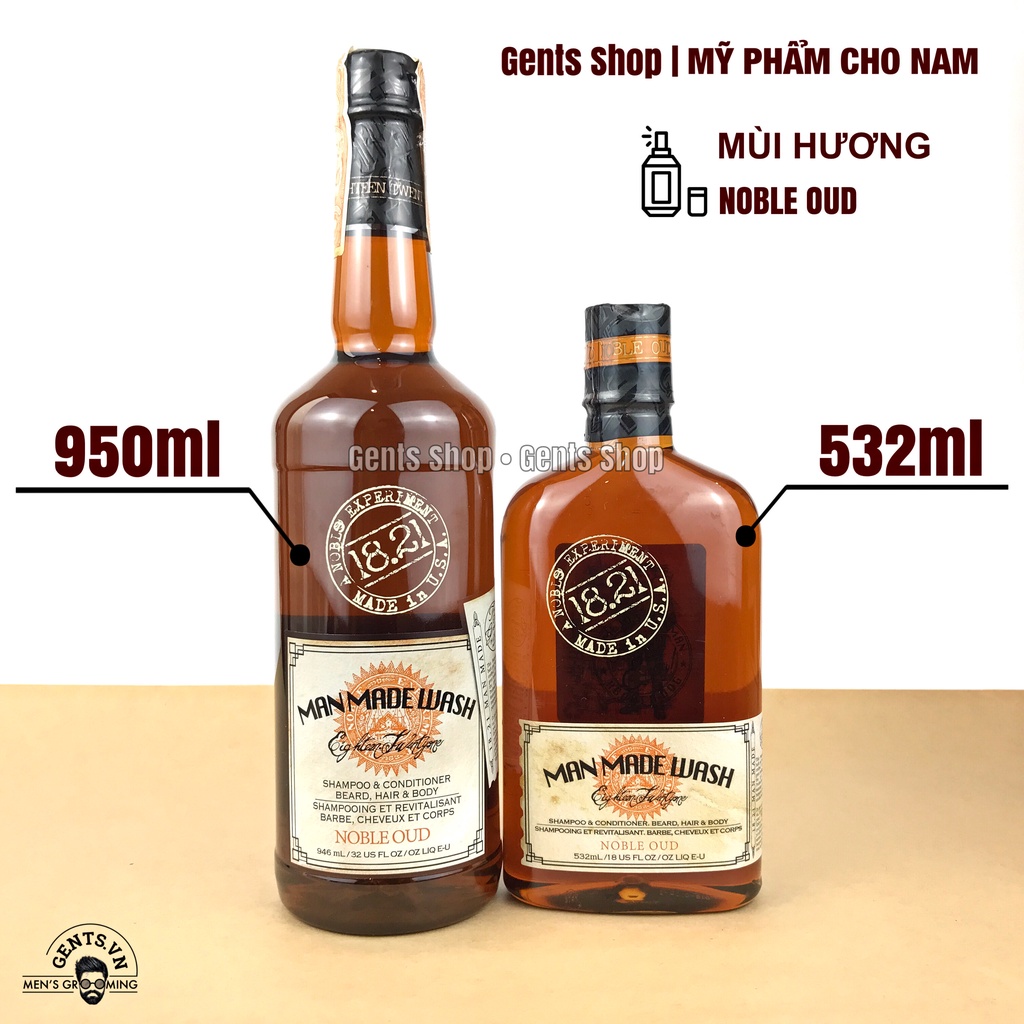 Sữa tắm, dầu gội xả 3in1 cho nam 18.21 Man Made Wash Noble Oud 532ml/950ml hương nước hoa thơm lâu