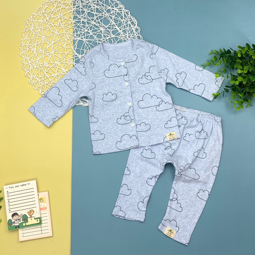 Bộ Sơ Sinh Cài Cúc dài tay LITIBABY cho bé trai bé gái từ 3-18M -H4800