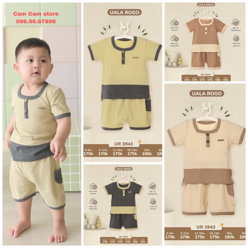 Bộ cộc tay UaLa Rogo cho bé trai bé gái mùa hè thoáng mái cao cấp