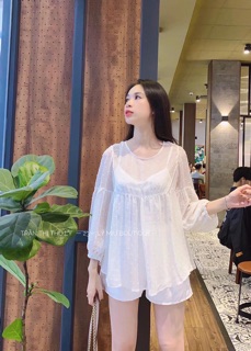 Set ren chấm bi trắng