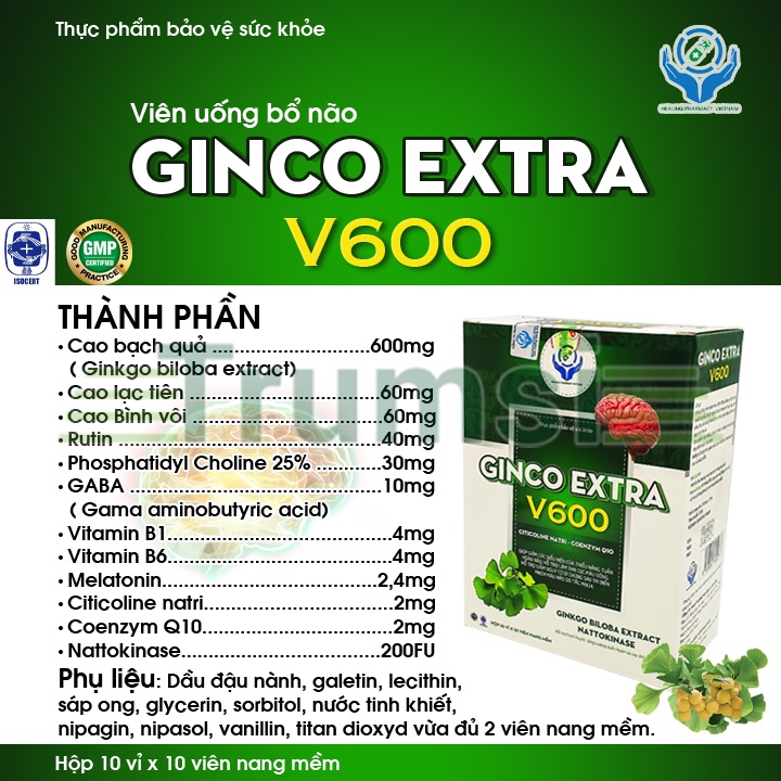 Viên Uống Bổ Não Giúp Hoạt Huyết Dưỡng Não Ngừa Tai Biến Tăng Lưu Thông Máu Lên Não Và Làm Tan Máu Đông Ginko Extra V600