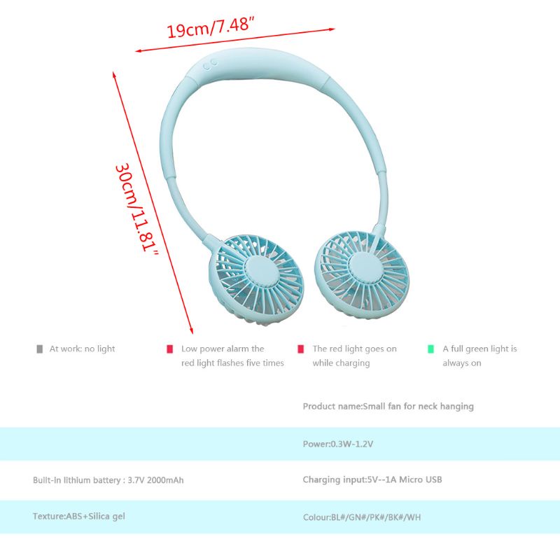 Quạt Sạc USB 2000MA Xoay 360 Độ Có Đèn Màu