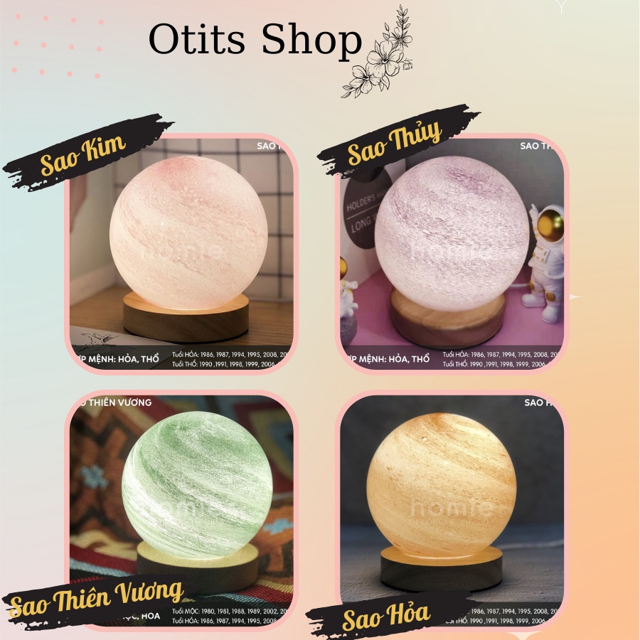 Quả cầu pha lê hành tinh phát sáng ban đêm decor phòng ngủ, Quả cầu thủy tinh hành tinh hệ mặt trời 5 mức sáng
