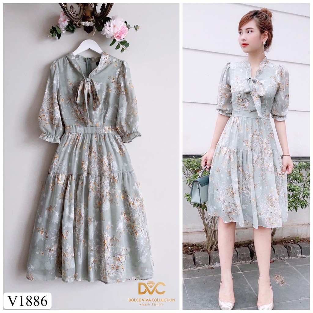 màu xanh nhã nhặn, thắt nơ, thiết kế DVC basic #V1886