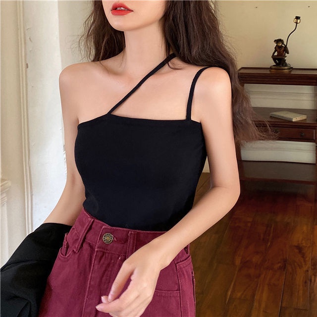 Women tank tops French-style croptop vest Women's summer outer wear inner match design sense niche short top hot girls strapless ins trendy