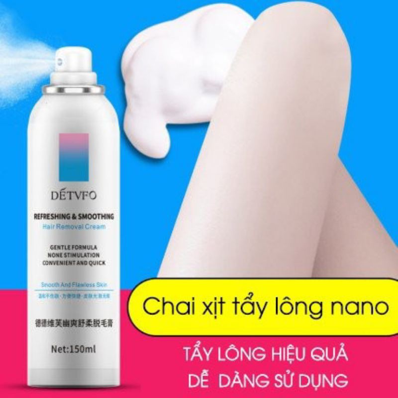 Xịt Tẩy Lông DETVFO- Tẩy Lông Làm Sạch Da An Toàn Lành Tính, Không Gây Đau Rát, Bong Chóc Da