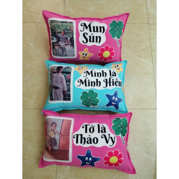 Gối in ảnh theo yêu cầu tên riêng của bé